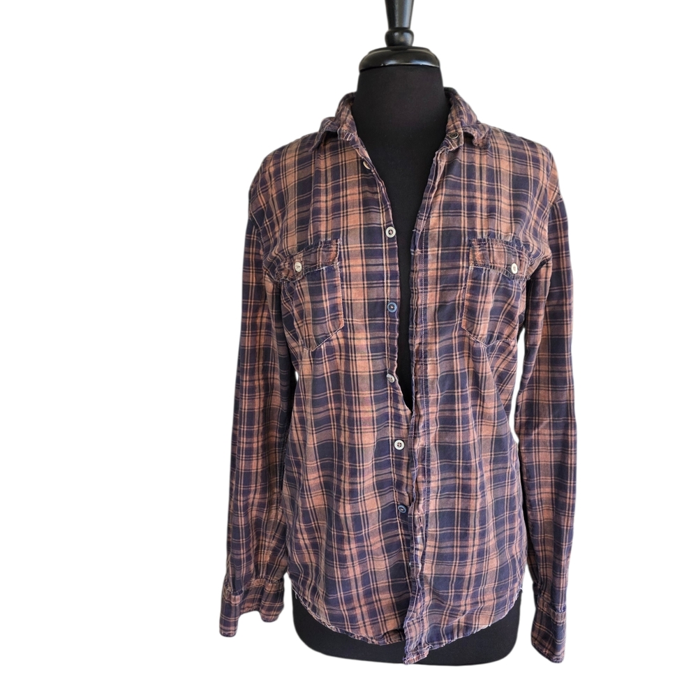 Boss Grunge Cabincore L Shirt Plaid Button Down Shirt Black and Brown Laid Back